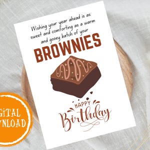 Cartão de Feliz Aniversário para Imprimir Brownie Baker, Presente para Amante de Confeitaria, Presente para Padeiro, Loja de Padaria Caseira, Download Digital Instantâneo
