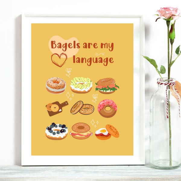 Bagel Baker Matte Vertical Posters, Baking Wall Art Print, Kitchen Food Illustration, Kitchen Wall Art, Bagel Lover, Food Lover