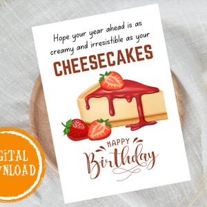 Strawberry Cheesecake Happy Birthday Printable Card Baking Lover Gift for Bakery Shop Baker Gift for Cheesecake Baker Digital Download