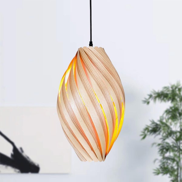 Lampe suspendue en frêne olive. Lampe design fabriquée à la main et durable de Cologne, Allemagne