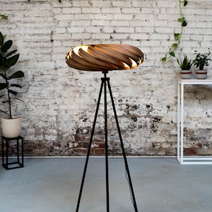 Floor lamp &#39;Veneria&#39; made of walnut 60 cm, handmade designer lamp made of wood