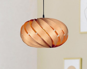 Lampe suspendue cerisier en bois véritable. Fait main, durable et unique