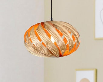 Lampe suspendue en frêne olive pour la table à manger. Fait main, durable et unique