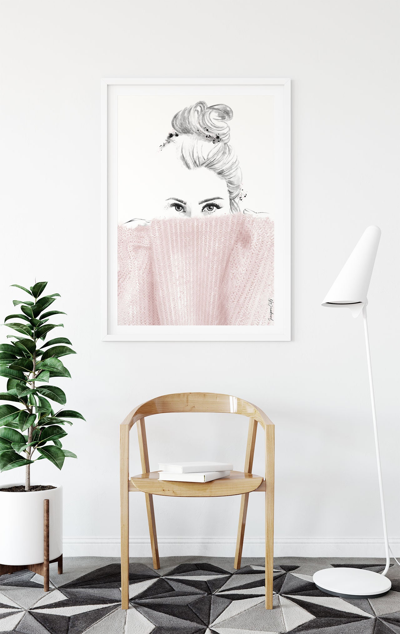 Wall Art Minimal Poster Art Print Blush Pink Drawing | Etsy