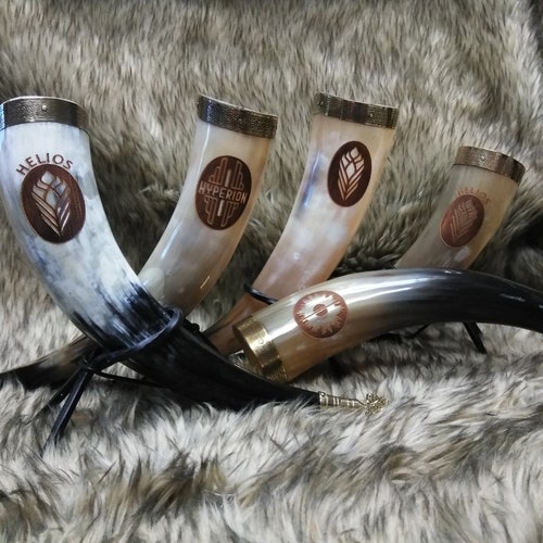 Personalized Engraved Brass Rimmed Large Viking Drinking Horns Etsy