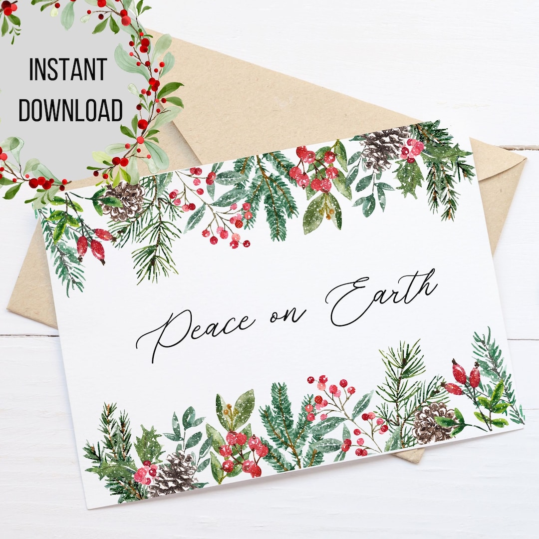 Christmas Card Printable Peace on Earth Instant Download - Etsy