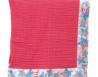 Satin Trim Baby Blanket - Cotton Gauze Baby Blanket - American baby blanket