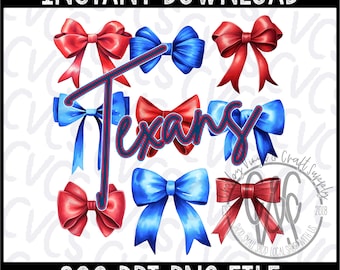 Texans Coquette Bow, PNG, Game Day, Spirit, Houston, Texas, Tee, Sublimation, DTF