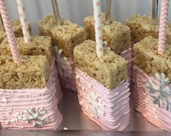 Snowflakes and Pink chocolate Rice Krispies