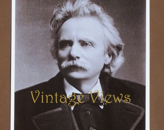 Edvard Grieg, composer. Sepia photographic reproduction print.