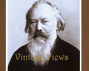 Johannes Brahms, composer. Sepia photographic reproduction print.