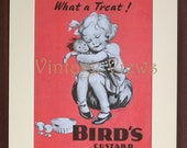 Bird 39 s Custard, genuine original vintage magazine advertisement, 1943. Mounted and ready to frame. Kitchen decor