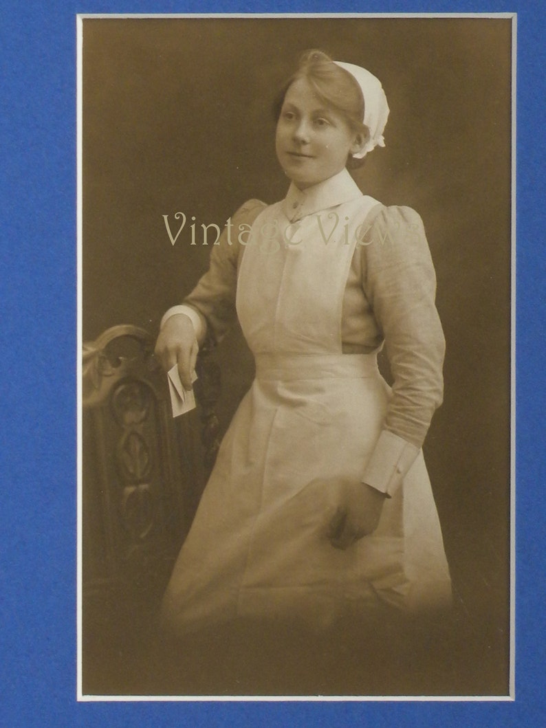 original real photo vintage postcard Edwardian Nurse Mounted and ready to frame. circa 1910s