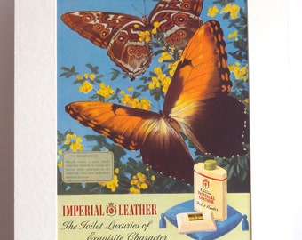 Imperial Leather, genuine original vintage magazine advertisement, 1951. Mounted and ready to frame. Bathroom wall decor. Butterfly wall art