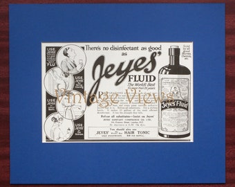 Jeyes' Fluid Disinfectant, genuine original vintage magazine advertisement, 1921. Mounted and ready to frame.