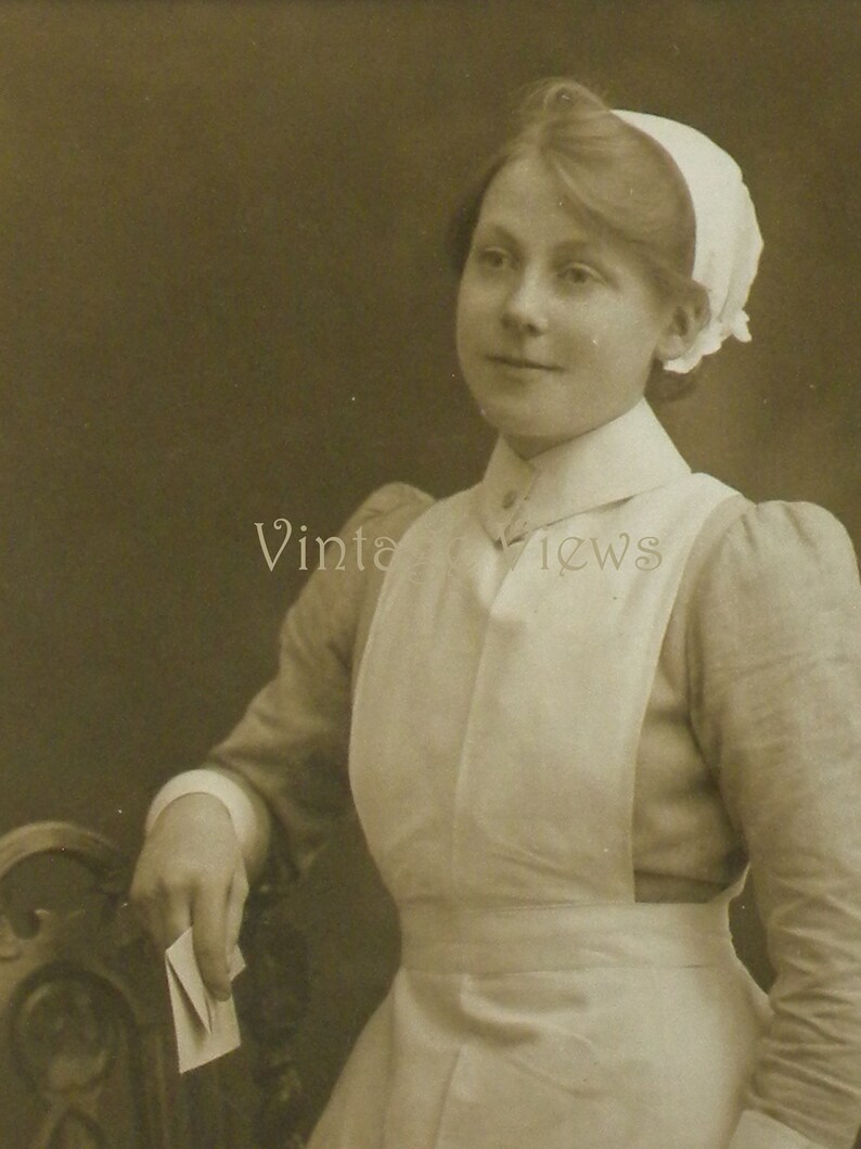 original real photo vintage postcard Edwardian Nurse Mounted and ready to frame. circa 1910s