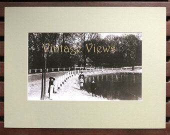 Leg of Mutton Pond, Hampstead Heath extension, London, circa 1900.  Photographic reproduction sepia print, mounted and ready to frame.