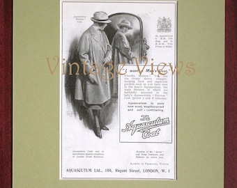 Aquascutum, Regent Street, London, genuine original vintage magazine advertisement, 1922. Mounted and ready to frame.