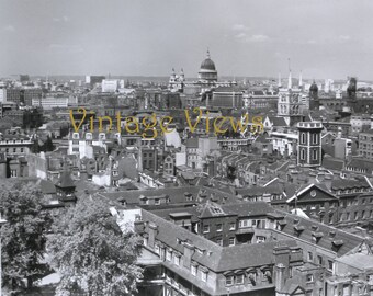 Skyline view of south London, the City, and St Paul's, London, 1960.  Photographic black and white print. Historic London photo gift.