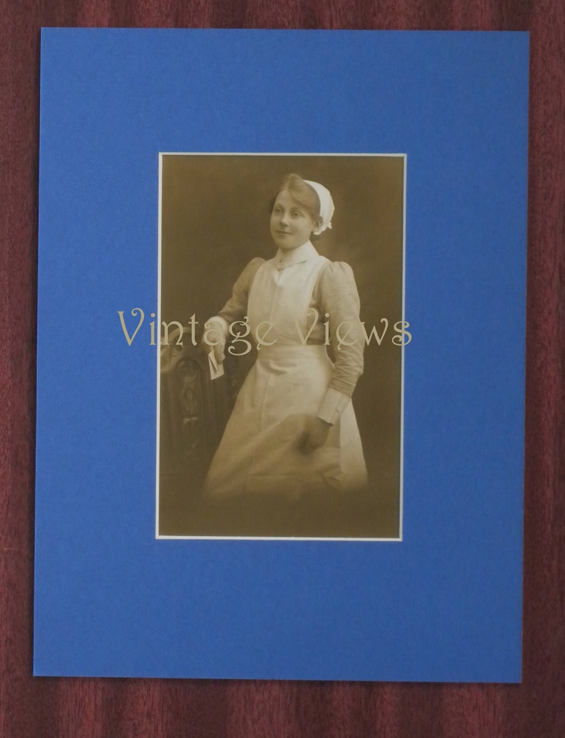 original real photo vintage postcard Edwardian Nurse Mounted and ready to frame. circa 1910s