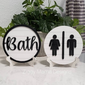 Unisex Bathroom Sign, Wooden Restroom Sign, Guest Bath Decor, Toilet Symbol Sign, Bathroom Wood Sign, Restroom Wall Art, Farm Bathroom Decor