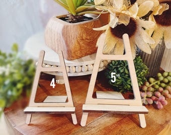 Easels, 4&quot; or  5&quot;, Natural Wood Easel, Easels for Tiered Trays or Shelf,  Stands for Mini Signs, Supports Lightweight Item,  2 Pieces, 1/8&quot;