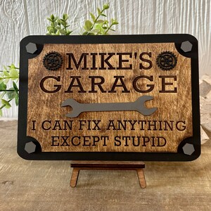 Personalized Dad&#39;s Garage Sign: Funny Man Cave Decor, Custom Wood Sign