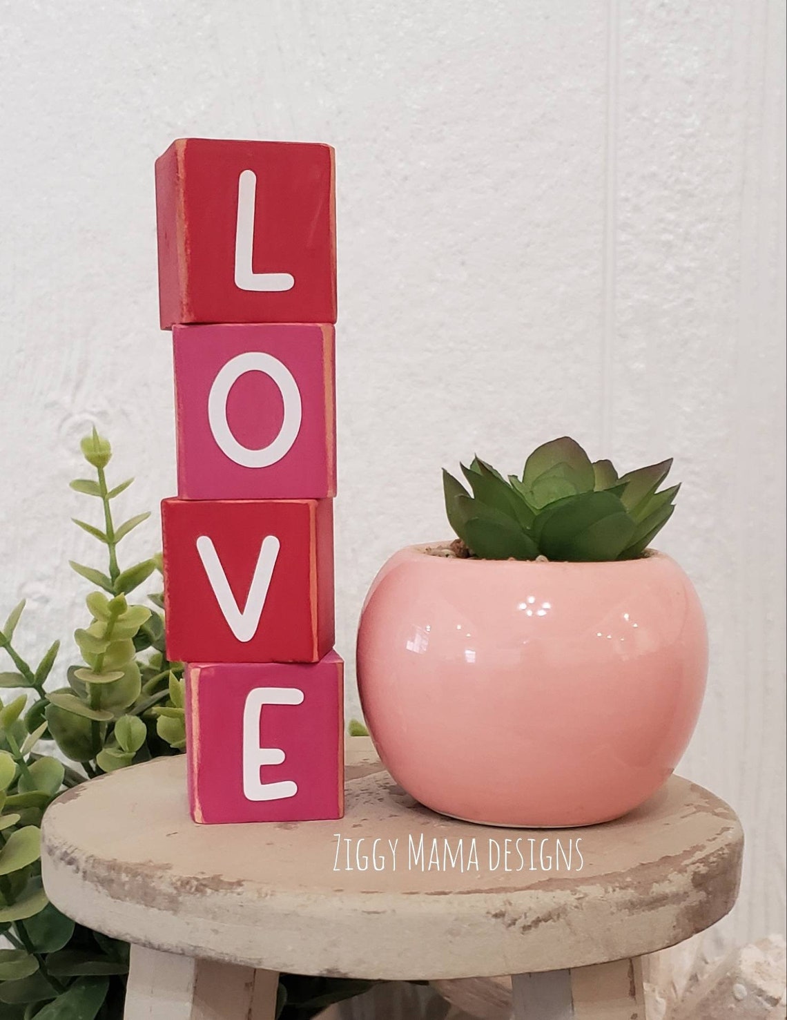 LOVE Mini Wood Blocks Set of 4 Blocks Valentine Tiered - Etsy