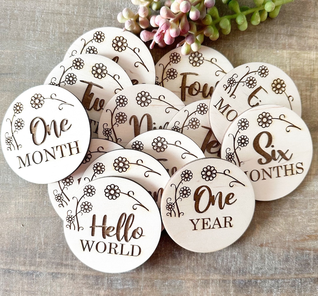 Wooden Monthly Milestone Discs – Baby Photo Props, Month Markers ...
