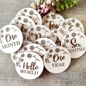 Wooden Monthly Milestone Discs – Baby Photo Props, Month Markers, Newborn Milestone Cards, Picture Sign for Baby Photos