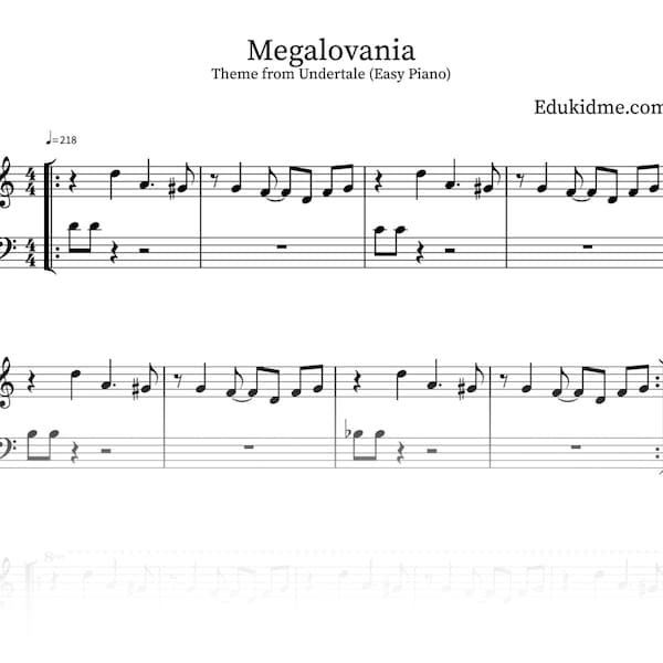 Megalovania - Theme OST from Undertale l Piano Sheet Music l Easy Beginner Version Piano Instrumental l Digital Instant Download