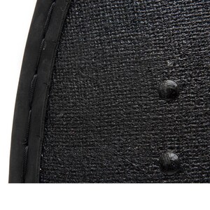 May include: Close-up of a black textured surface with two small black dots.