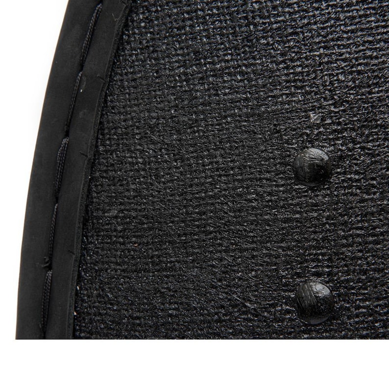May include: Close-up of a black textured surface with two small black dots.