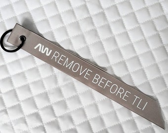 REMOVE BEFORE TLI - Moondust Grey - Flight Ribbon, Keyring, Keychain, Flight Tag, Remove Before Flight, Nasa, Space, birthday, gift, present