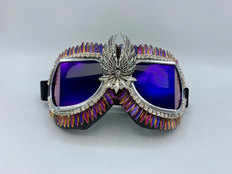 Iridescent Rhinestone Archangel Goggles Ready to ship Carrying case included