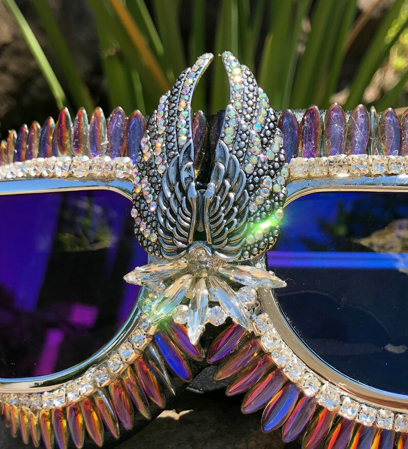 Iridescent Rhinestone Archangel Goggles Ready to ship Carrying case included