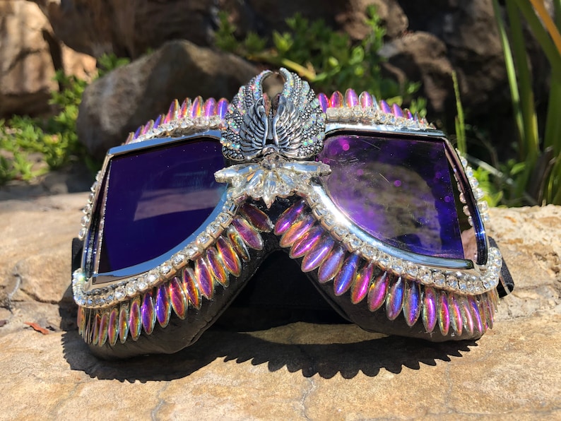 Iridescent Rhinestone Archangel Goggles Ready to ship Carrying case included