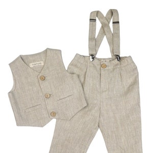 Conjunto de chaleco y pantalón de lino para bebé niño: perfecto para bautizos y eventos especiales (3 meses-2 años)