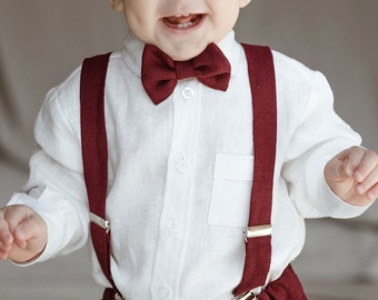 Infant Linen Shirt / Baby Boys Ring Bearer Shirt / White Long Sleeve Linen Shirt / Wedding, Baptism OUTFIT