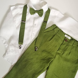 Linnen jongensbroek met vlinderdas en bretels – 32 kleuren voor bruiloften en speciale gelegenheden (2-15 jaar)