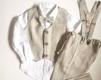 Toddler Wedding Outfit Set - Ring Bearer 5pcs. includes Vest, Pants, Suspender, Bow Tie and Shirt