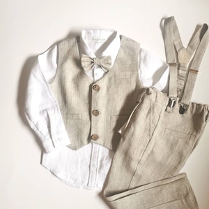 Boys Linen Ring Bearer Outfit “Liam” – 5pc Wedding Suit Set | Baptism, Communion & Page Boy Look (Ages 2–10)
