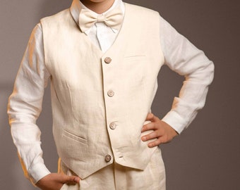 Linen waistcoat + bow tie,  Baptisms, weddings, parties outfit, Ring bearer outfit