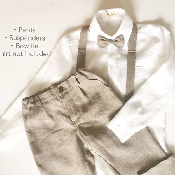 Adorables pantalons, bretelles et noeud papillon pour garçon en lin - Parfaits pour les mariages, la première communion et les occasions formelles !