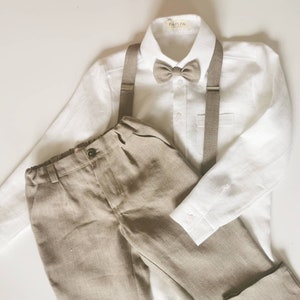 Linen toddler pants with suspenders and bow tie
Toddler linen pants with suspenders