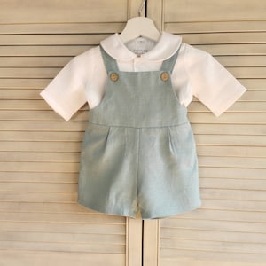 6-9 Monate Größe (74 cm) - Baby Leinen Overall Shorts+Hemd / Ring Träger Leinen Set / Baby Taufanzug für Jungen / Erster Geburtstag Kleidung