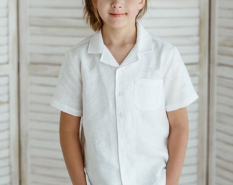Casual & Stylish: Boys Short Sleeve Linen Shirt, Ideal for Beach Weddings. Sizes for Toddlers too
