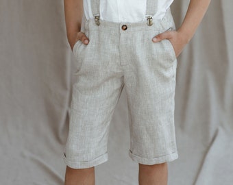 Jungen Leinen Shorts mit Hosenträgern / Kleinkind Ring Träger Shorts / Leinen Jungen Hochzeit Outfit / Formelle Kleidung