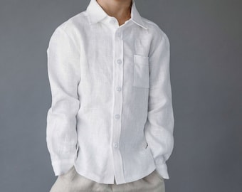 Boys linen shirt / Toddlers Ring bearer shirt / White long sleeve linen shirt / Toddler Wedding, Baptism, Christening OUTFIT