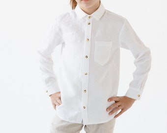 Formal linen shirt / Toddlers Ring bearer shirt / White long sleeve linen shirt /  Wedding, Baptism, Christening OUTFIT